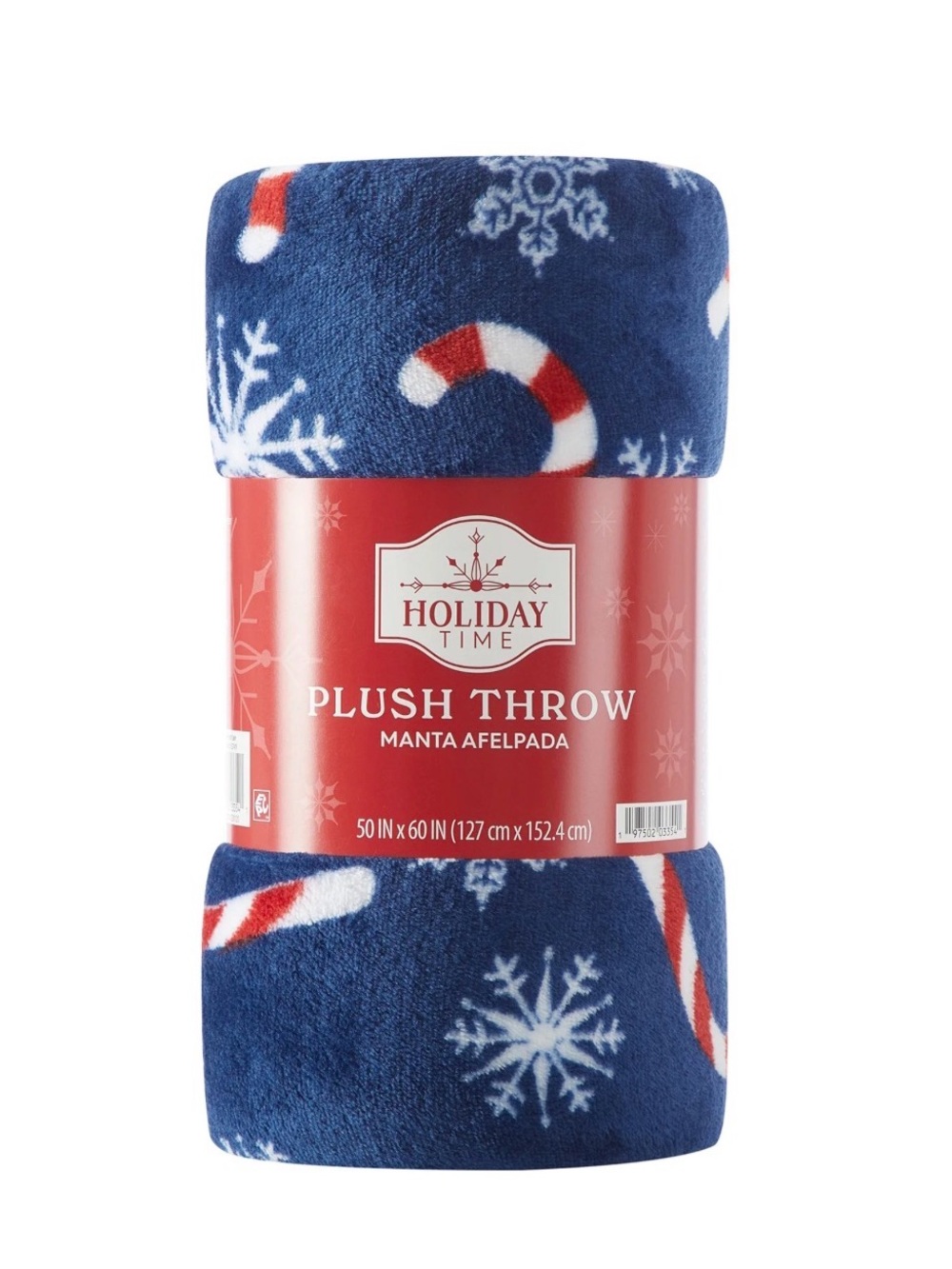 Holiday Time Plush Throw Blanket 50x60 Blue Candy Cane Snowflake Christmas NWT